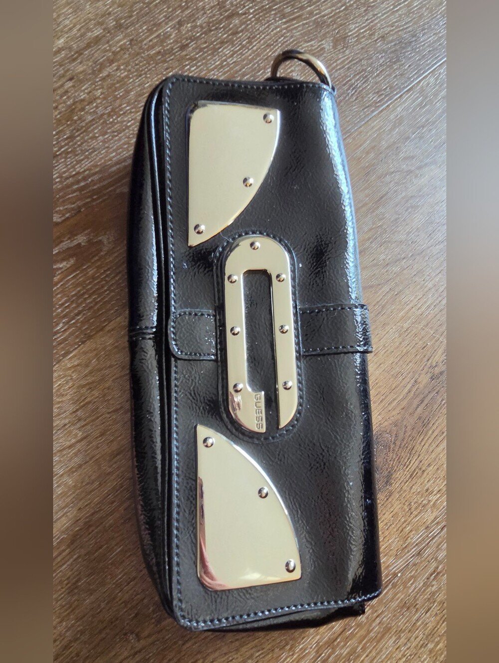 Vintage GUESS Black Patent Leather Hardware Clutch / Wallet